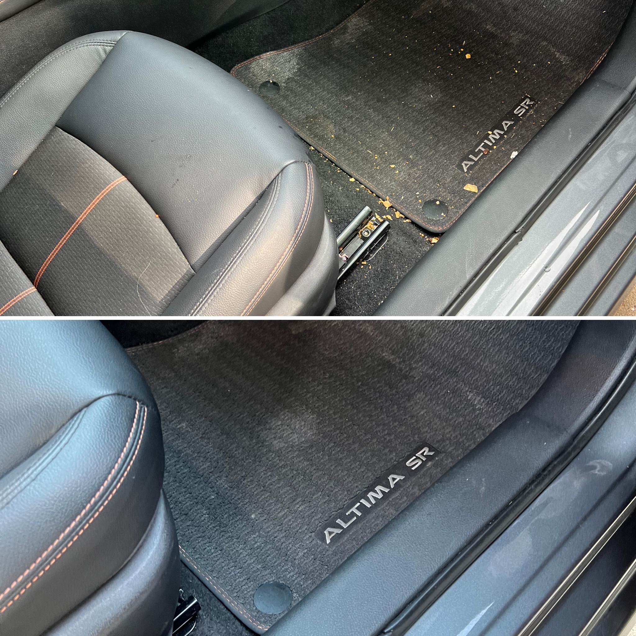 Fresh-Detail-Package-Nissan-Altima-PassangerSide-Floor-BeforeNAfter-Spring, TX